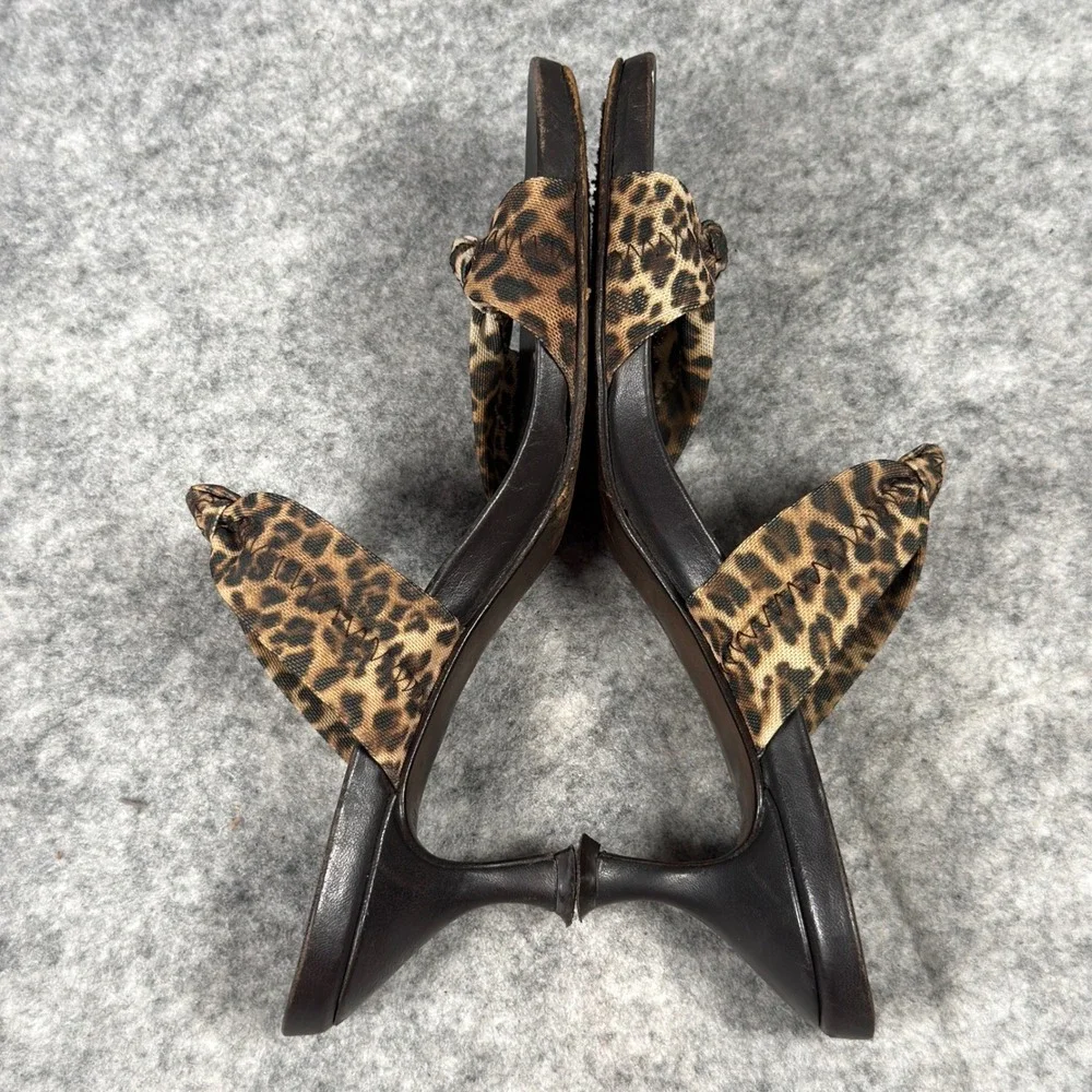 Donald J Pliner Brown Congo Mesh Elastic Leopard Print Sandals Mules BARE 8 Heel